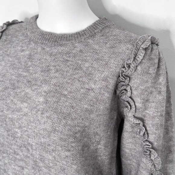 Anna Kay Wool-Blend Crewneck Ruffle Balloon Sleeve Sweater in Grey Women’s Sz M - Picture 9 of 15